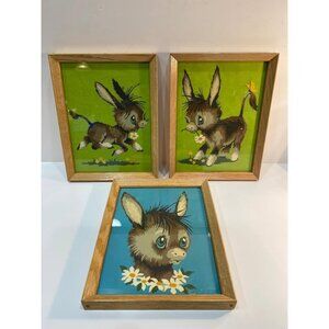 Baby Donkeys w/ Flowers - Paint By Number -PBN- Mid Century Rare Art Set
